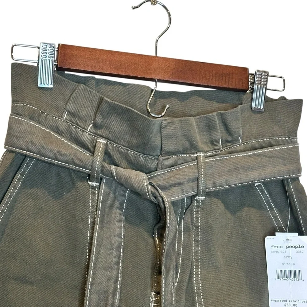 Free People Splendor  In The Grass Army Green Paper Bag Denim Skirt Size 4 NEW - Picture 4 of 11